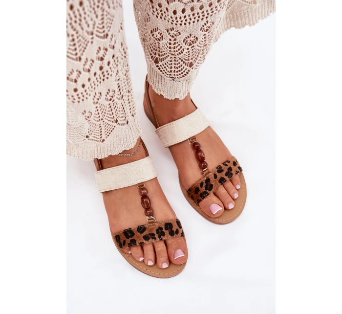 Ploché Dámské Sandály S Leopardí Hnědé model 21702265 - Boto Ploché Dámské Sandály S Leopardí Hnědé model 21702265 - Boto