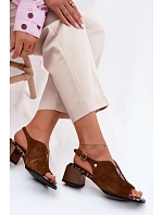 Sandály z přírodního semiše na podpatku Maciejka K7521-14 Hnědé