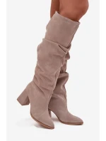 Dámské kozačky na podpatku Béžová Zazoo model 21802008 - ZOiO Dámské kozačky na podpatku Béžová Zazoo model 21802008 - ZOiO