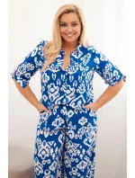 Dámská plus size viskózová souprava s geometrickým potiskem chrpová modrá Dámská plus size viskózová souprava s geometrickým potiskem chrpová modrá