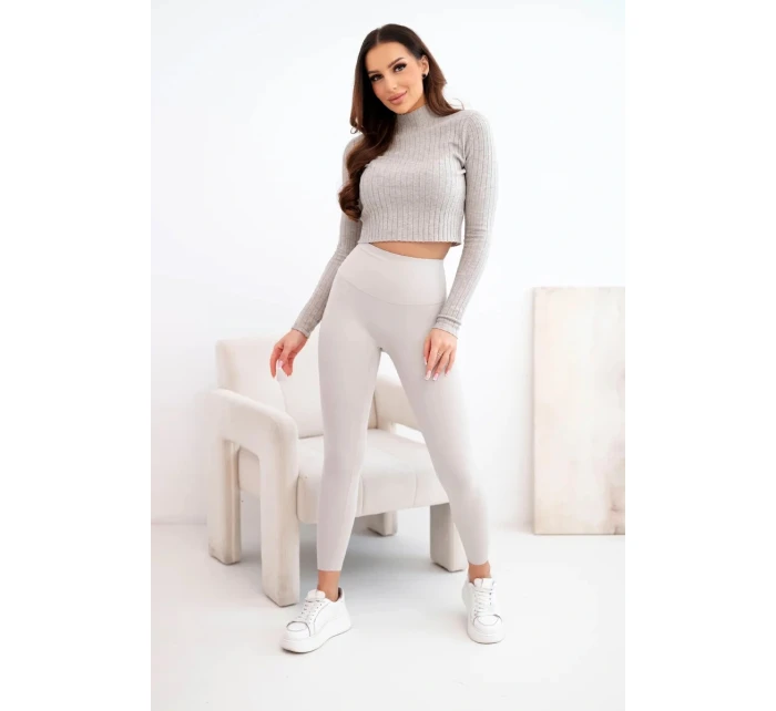 Dámske legíny s vysokým pásom a elastickým pásom béžovej farby