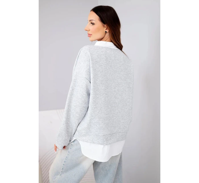 Dámská máslová mikina z viskózy s model 22014165 vsadkou šedá - K-Fashion