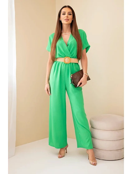 Kombinéza s ozdobným pásom zelená