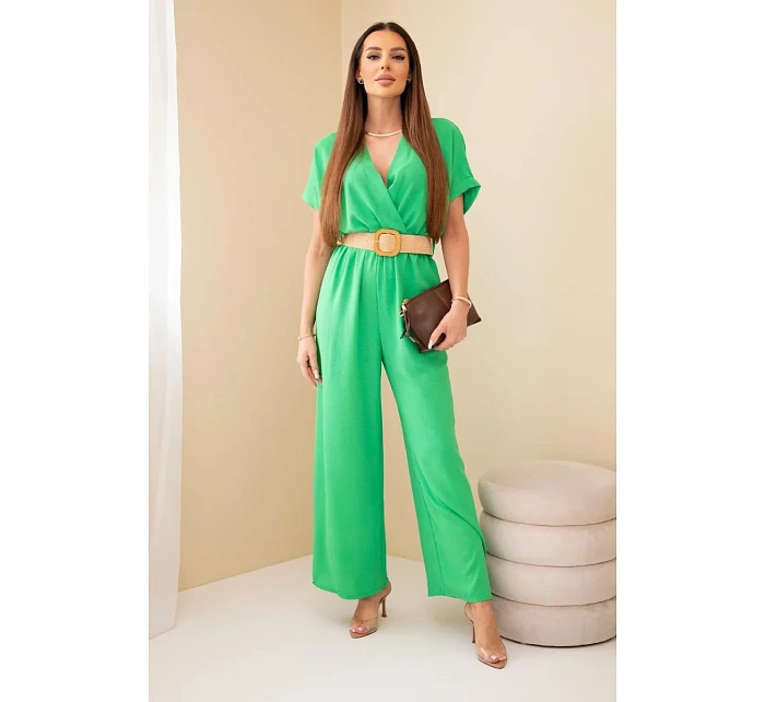 Kombinéza s ozdobným pásom zelená