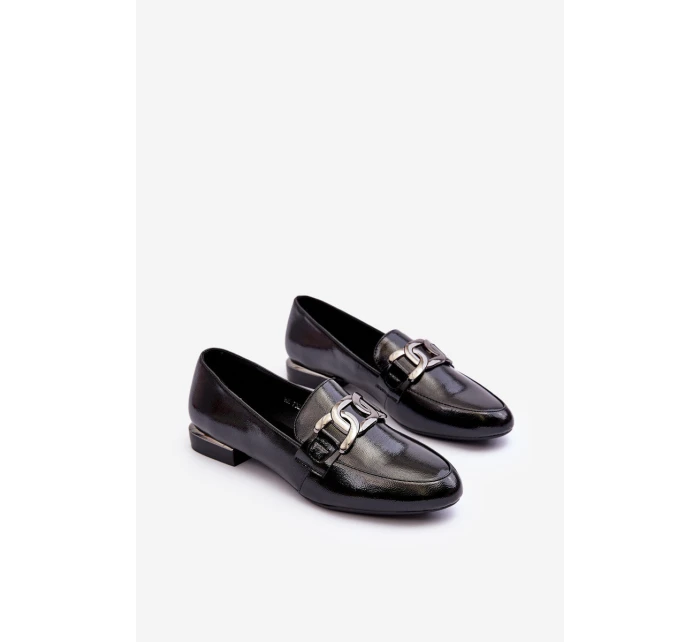 Mokasyny Damskie Lakierowane Z Ozdobą Czarne Camilena