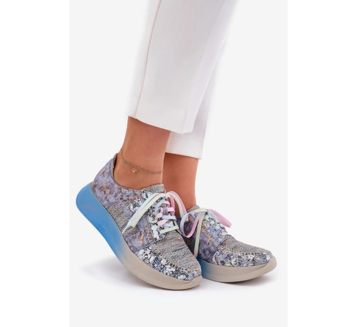 Skórzane Półbuty Sneakersy Damskie Na Platformie Maciejka 06776A-06 Niebieskie