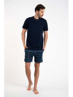Pánske pyžamo Ruben, krátke rukávy, krátke nohavice - tmavomodré/potlač