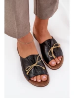 Kožené ploché elegantné papuče s motýlikom Lewski 3572 Black
