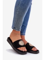 Klapki Damskie Ze Złotą Ozdobą Czarne Kaliora Klapki Damskie Ze Złotą Ozdobą Czarne Kaliora