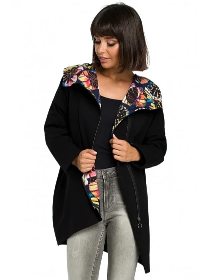 B091 Mikina s kapucňou Oversized na zips - čierna