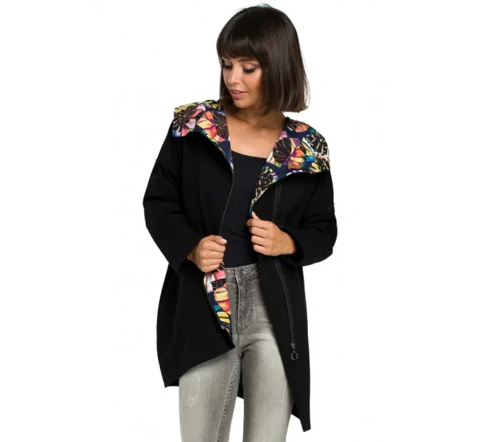 B091 Mikina s kapucňou Oversized na zips - čierna