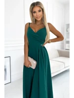 CHIARA Elegantní zelené dámské dlouhé maxi šaty na ramínkách model 18829195 - numoco CHIARA Elegantní zelené dámské dlouhé maxi šaty na ramínkách model 18829195 - numoco