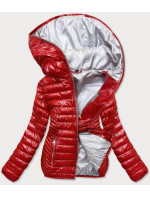 Červená prešívaná dámska bunda s kapucňou (B9752)