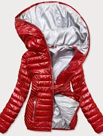 Červená prešívaná dámska bunda s kapucňou (B9752)