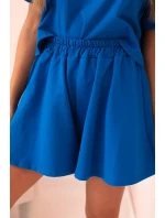 Dámska bavlnená súprava so širokými šortkami v chrpovo modrej farbe