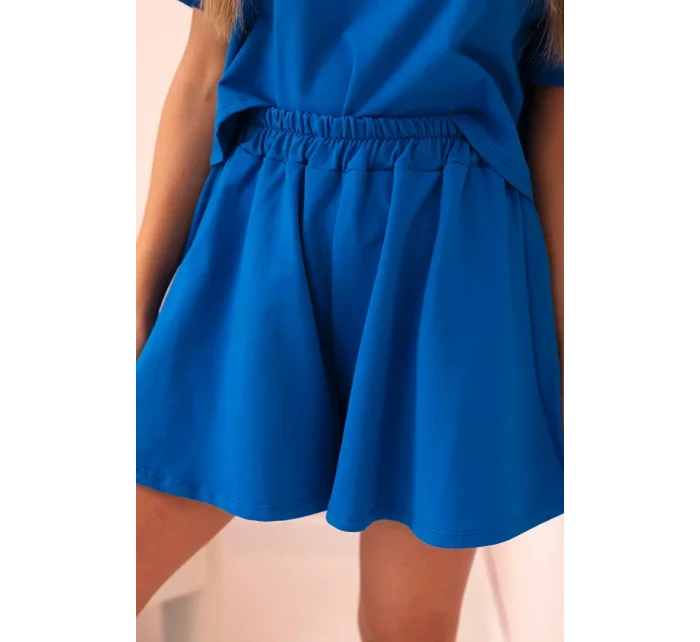 Dámska bavlnená súprava so širokými šortkami v chrpovo modrej farbe