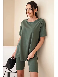 Dámsky bavlnený set s krátkym rukávom a šortkami žltý