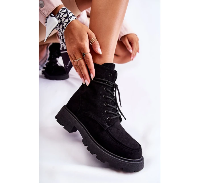 Dámské semišové kozačky zavazované Černá model 21593395 - Boto