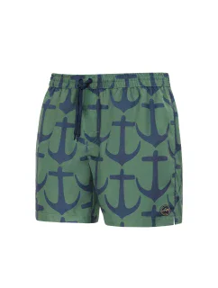 Pánske plavkové kraťasy Happy Self SM29-19 zelená/kotva-vzor - Self
