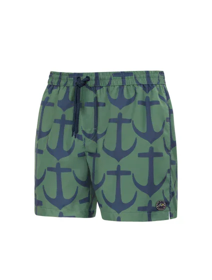 Pánske plavkové kraťasy Happy Self SM29-19 zelená/kotva-vzor - Self