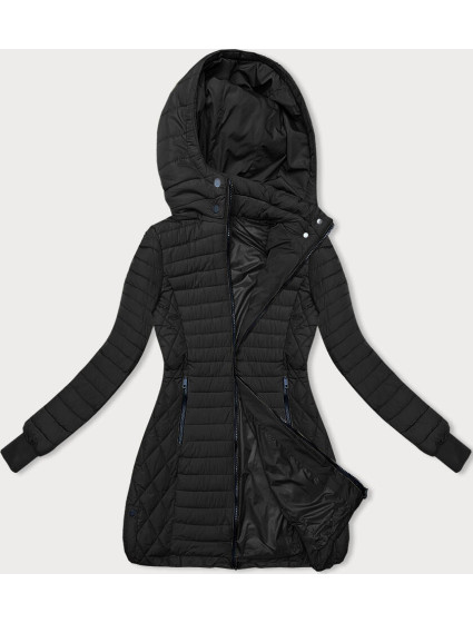 Čierna dámska bunda s kapucňou pre prechodné obdobie (2M-017)