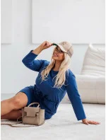 Dámske tmavomodré bavlnené šaty so šnúrkou (719)