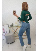 Tmavozelená blúzka s rebrovaným výstrihom