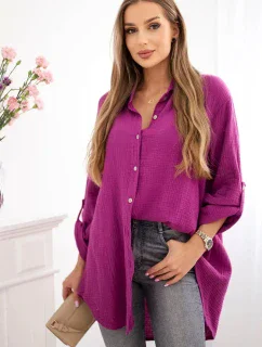 Bavlněná mušelínová košile Plus Size tmavě fialová