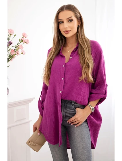 Bavlněná mušelínová košile Plus Size tmavě fialová Bavlněná mušelínová košile Plus Size tmavě fialová