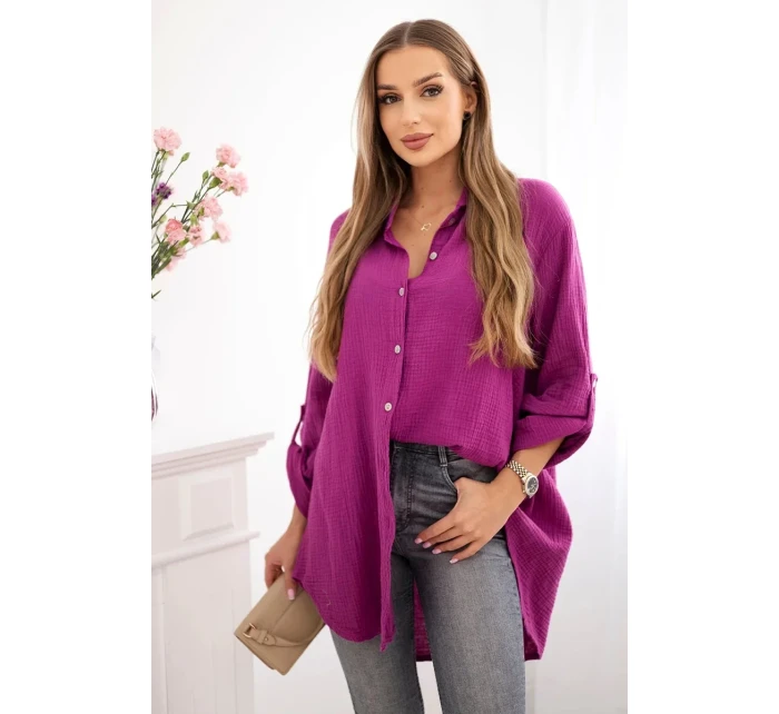 Plus veľkosť bavlnené mušelínové tričko tmavo fialové