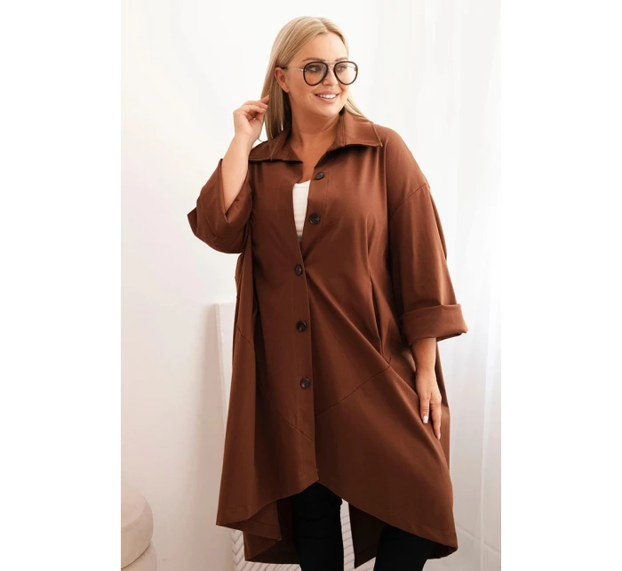 Dámska bunda Punto Plus Size s bavlnou a gombíkmi Chocolate Dámska bunda Punto Plus Size s bavlnou a gombíkmi Chocolate