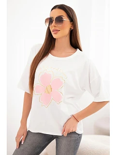Dámska bavlnená blúzka oversize s kvetinovou potlačou biela