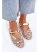 Zdobione Baleriny Damskie Z Paskiem I Klamrą Złote Avirae Zdobione Baleriny Damskie Z Paskiem I Klamrą Złote Avirae