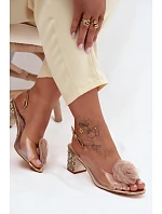 Průhledné sandály na podpatku s krystaly síťová růže D&A MR61-9011 zlaté