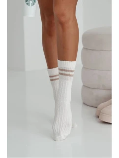 Dámske ponožky s prúžkami - ecru