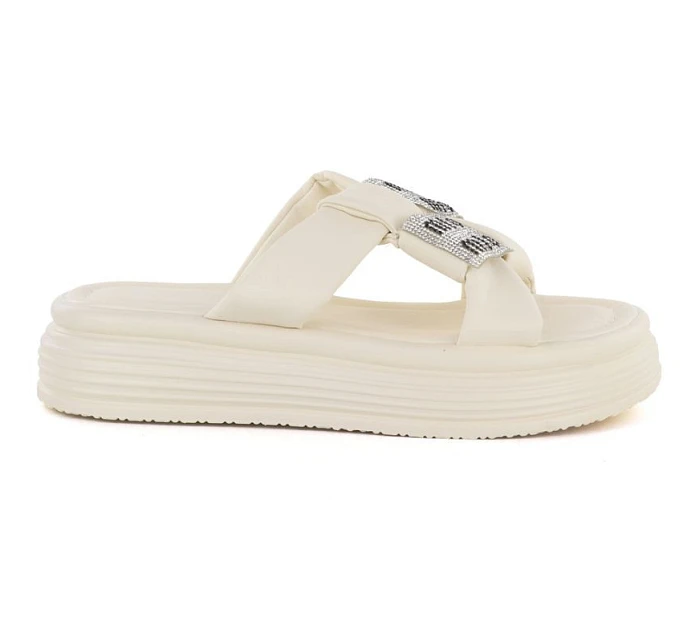 Dámske žabky na platforme so zirkónmi béžovej farby Potocki 16347