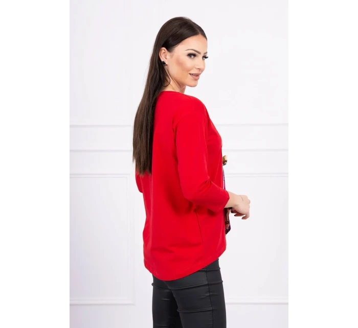 Blúzka s grafickou a farebnou 3D mašľou červená Blúzka s grafickou a farebnou 3D mašľou červená