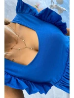 Šaty s volánky na bocích chrpově modré barvy Šaty s volánky na bocích chrpově modré barvy