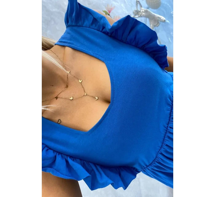 Šaty s volánky na bocích chrpově modré barvy Šaty s volánky na bocích chrpově modré barvy