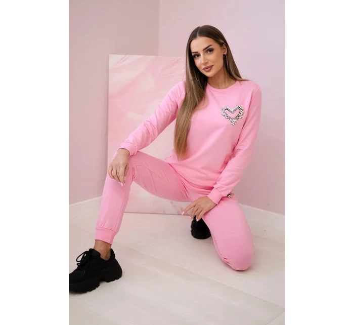 Dámska bavlnená súprava s ozdobnými srdiečkovými cukríkmi ružovej farby Dámska bavlnená súprava s ozdobnými srdiečkovými cukríkmi ružovej farby