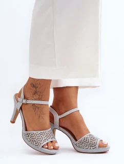 Zdobione Sandały Na Obcasie D&A MR1038-44 Srebrne