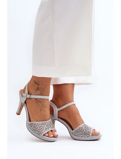 Zdobione Sandały Na Obcasie D&A MR1038-44 Srebrne