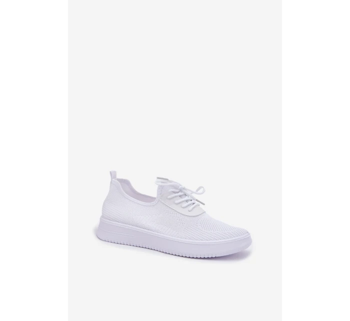 Materiałowe Wsuwane Buty Sportowe Na Platformie Damskie Białe Kalyra