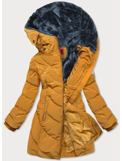 Žltá dámska zimná bunda s kapucňou (M-21306)