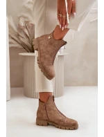 Ocieplane Botki Damskie Z Przetarciami Eko Skórzane Brązowo-Złote Verietta