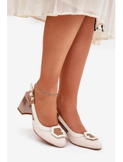 Kožené Elegantní Dámské Sandály Na Podpatku D&A model 21686994 Béžové - S.Barski