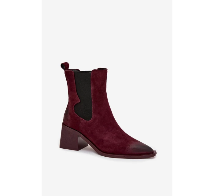 Kožené semišové dámské boty na podpatku vyhřívané model 21712879 bordó - Artiker