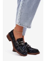 Skórzane Zamszowe Mokasyny Damskie Z Ozdobnym Detalem D&A MR52-178 Czarne