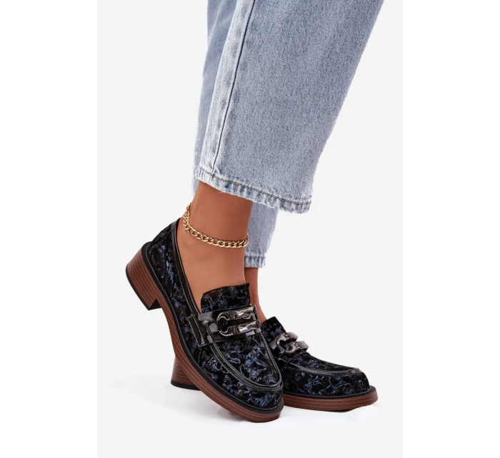 Skórzane Zamszowe Mokasyny Damskie Z Ozdobnym Detalem D&A MR52-178 Czarne