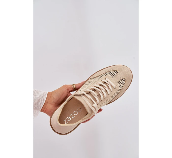 Kožené semišové dámské tenisky s síťovinou model 22027653 Béžové - Zazoo